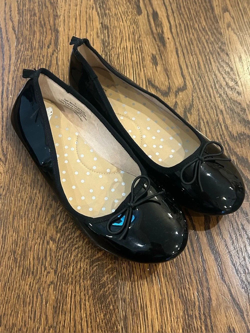 Cat & Jack Black Patent Leather Ballet Flats Bow Shoes Size 5 Kids